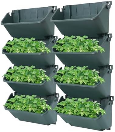 24 Pack Hanging Vertical Wall Planter, Garden Self Watering Wall-Mounted Plastic Planter Plant Flower Pot Holder for Gardens, Terraces, Balconies, Patios (Army Green) by SHATUOA
