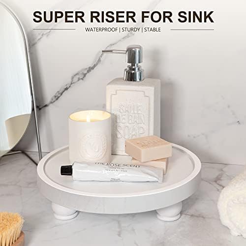 EOSAHR Wood Display Riser: Pedestal Stand for Bathroom Boho Decor, White - Image 3