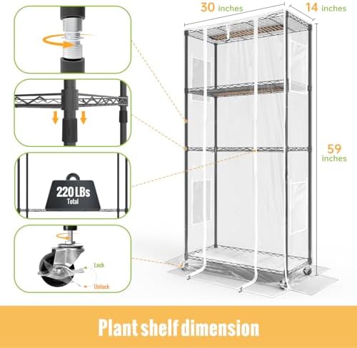 Indoor Greenhouse with Grow Light,4-Tier Plant Shelf, 30x14x59in - Image 5
