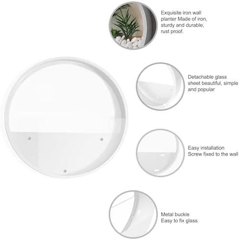 3 Pack Set Wall Planters,Modern Round Glass Wall Planter Succulent Planter Circle Iron Hanging Planter Vase for Herb,Small Cactus Perfect for Balcony, Room and Patio Decor (White) - Image 2