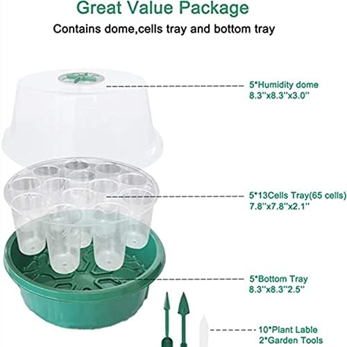 10 Pack Seeds Grow Tray, Plant Germination Starter Kit, Mini Greenhouse Propagator Trays, Germination Trays with Labels & Seedling Tools(13 Cells Per Tray),Green - Image 5