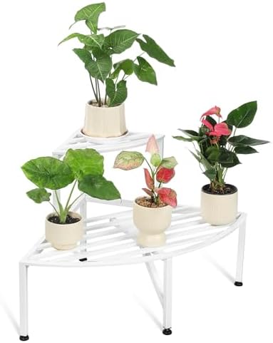 Dipion 2 Tier Corner Plant Stand Outdoor Metal,Indoor Plant Shelf,White by Dipion