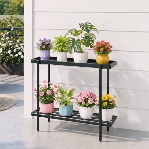 2 Tier Metal Plant Stand, Window Plant Shelves Indoor Outdoor - Image 4
