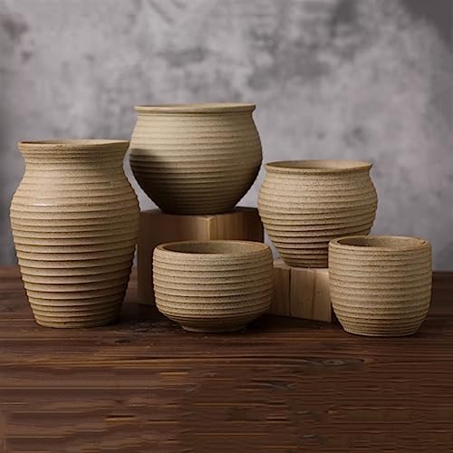 Plants Flower Pots Plant Pots Succulent Plants Rough Pottery Notch Shape Flower Pots Large Two-piece Set Vintage High Model Ceramic Pot Planters Gardening Pot - Image 4