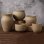 HASMI Plant Pots Succulent Plants Rough Pottery Notch Shape Flower Pots Large Two-Piece Set Vintage High Model Ceramic Pot Planters - Image 4