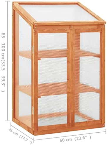 Solid Firwood Garden Portable Greenhouse, Wooden Greenhouse Raised Flower Planter with 2 Shelves and Open Bottom, Garden Portable Mini Greenhouse Cabinet 23.6" x 17.7" x 39.4"/Brown - Image 7