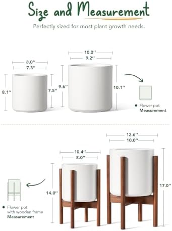 LE TAUCI Indoor Planter with Stand, 10 + 8 Inch, Set of 2, White - Image 5