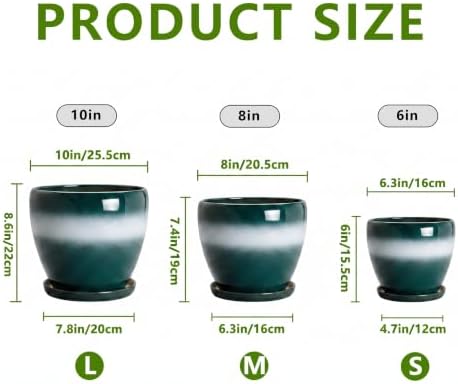 Ceramic 10/8/6 Inch Flower Pots, Ceramic Planter, Green-White - Image 3