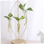 Leaf Shaped Glass Vase with Iron Frame, 3 Tube Hydroponic Planter - Image 2