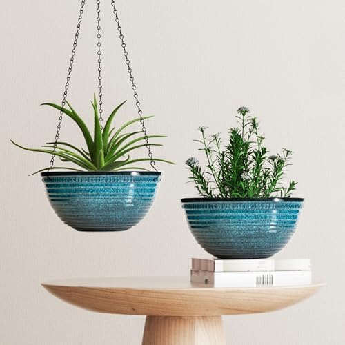 12 Inch Glazed Hanging Planters for Indoor Outdoor Plants, Hanging Baskets - Image 7
