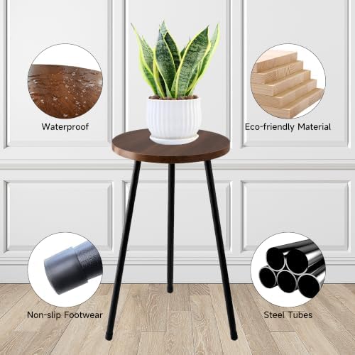 Lawn Social Tall Plant Stand Indoor, 20" Wood Metal Pedestal, Walnut - Image 4