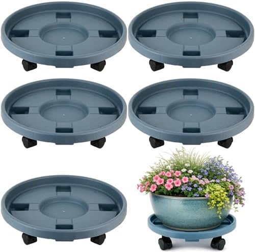5-pack 14.2" Large Plant Caddy with Wheels Plastic Plant Dolly with Locking Caster Flower Pot Mover Rollers Wheeled Rolling Plant Stands Round Plant Saucer on Wheels Indoor Outdoor Base Coasters Gray by PartyZealot