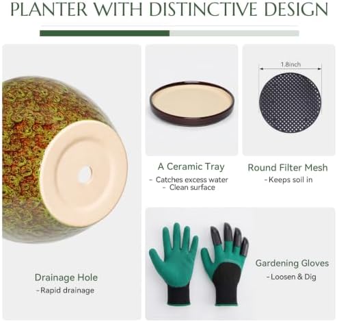 Ceramic Planter with Saucer (Speckled Green, 8.7 Inch) - Image 3