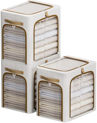 CYhom Storage Bins with Metal Frame, 3-Clear Windows Openings, 55L, White by CYhom