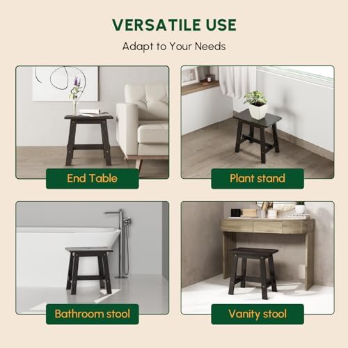 BEEFURNI 18-Inch Rectangular Acacia Wood Stool, Small Bench, Black - Image 5