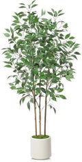 SOGUYI 5ft Artificial Ficus Tree in White Imitation Ceramic Planter by SOGUYI