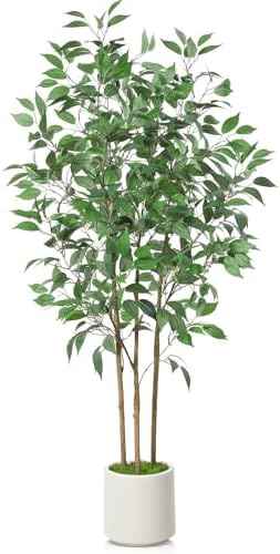 SOGUYI 5ft Artificial Ficus Tree in White Imitation Ceramic Planter by SOGUYI