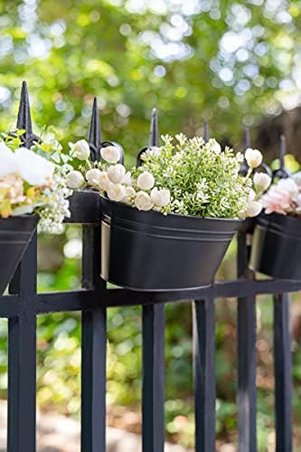 Dahey 3 Packs Metal Iron Hanging Flower Pots for Railing Fence Hanging Bucket Pots and Set of 3 Macrame Plant Hanger Set of 3 with Hooks Indoor Hanging Planter for Home Decor - Image 3