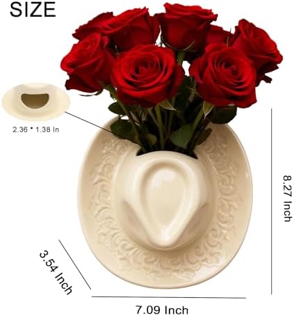 Ceramic Cowboy Hat Wall Vase - Handmade Hanging Flower Planter, Western Boho Room Decor & Coastal Cowgirl Aesthetic Wall Art for Home Decorations (Beige) - Image 2