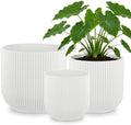 Ceramic Pots for Plants Set of 3, 6+7+9 Inch Plant Pots with Drainage Holes, Modern Decorative Pots for Succulents Snake Plants Indoor Outdoor Home Office Garden Decor, White by NatureCrafted