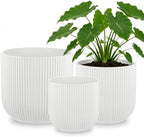 Ceramic Pots for Plants Set of 3, 6+7+9 Inch Plant Pots with Drainage Holes, Modern Decorative Pots for Succulents Snake Plants Indoor Outdoor Home Office Garden Decor, White by NatureCrafted