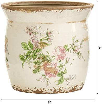 Nearly Natural 8 in Tuscan Ceramic Floral Print Planter for Home Decor - Image 2