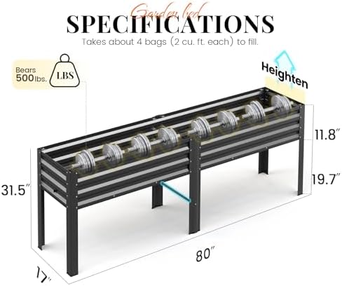 KING BIRD Raised Garden Bed with Legs & Water Storage Tank 80×17×31.5 in - Image 6