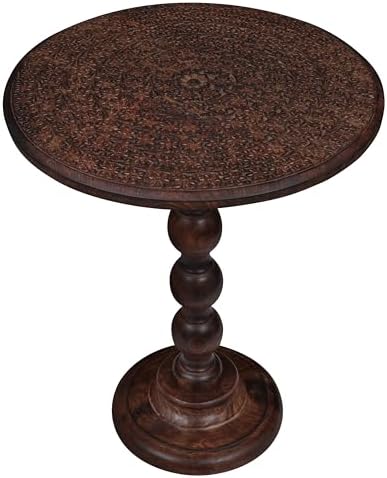 Side Tables Round – Small Drink Table for Small Spaces, Modern Accent Nightstand with Hand-Carved Top & Solid Wood Tables for Living Room, Bedroom, Office – Scorch Burnt Finish_18x22 Scorch Burnt by TheWoodenTown