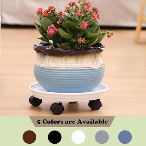 Planterhoma 4 Packs Heavy-Duty Plastic Plant Caddy with Wheels - 11.8" Rolling Plant Stand - Strong Load Bearing - 360 Rotated Wheels - Indoor/Outdoor Use - Image 5