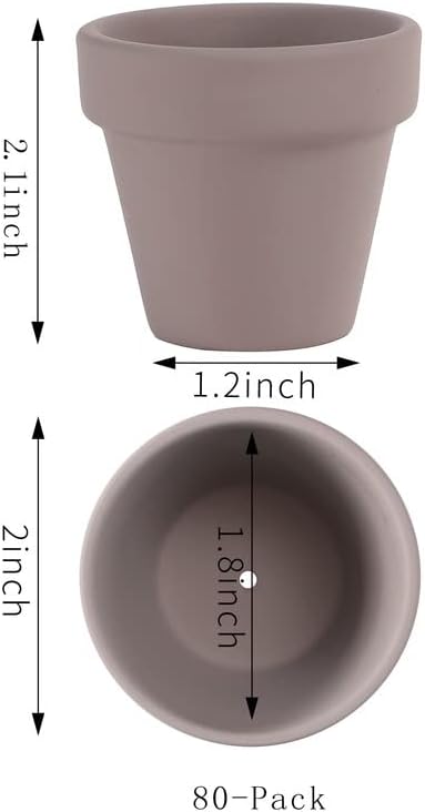 Yishang 2 inch Grey Small Terracotta Pots with Drainage Holes,Mini Clay Ceramic Pottery Planter,Cactus Flower Nursery Terra Cotta Pots, for Indoor/Outdoor Succulent Plants, Crafts(80 Pack) - Image 2