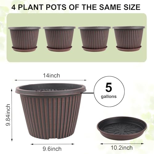 Large-Planter-Indoor-Outdoor Plant Pots, 14 inch 4 Pack Plastic Flower Pots with Saucer And Drainage Holes, Modern Garden Planters For Planting Medium Large Plants， Decorative Resin Garden Pots - Image 3