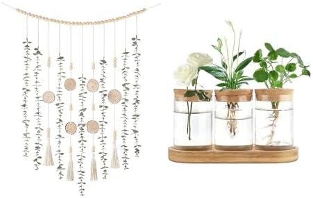 Dahey Plant Propagation Station and Wall Hanging Artificial Plant Eucalyptus for Living Dining Room Nursery Bathroom Bedroom Kitchen Decoration by Dahey
