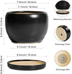SQOWL Ceramic Plant Pots - 8 Inch Planter Indoor, Round Flower Pot with Drainage Hole and Saucer, Modern Outdoor Planter, Apartment Decor, Gifts for Plant Lovers, Black - Image 3