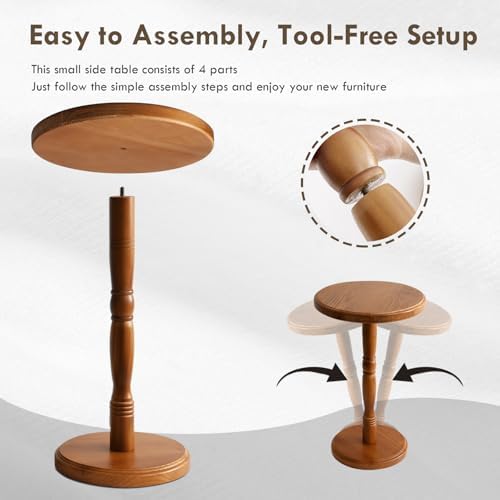 LAPTAIN JOLLYMER Round Drink Table Solid Wood Small Side Table - Image 7