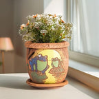STP GOODS Ceramic Pot with Drainage Hole and Saucer, Plant Pots, Modern Decorative Planters for House Plants Indoor Flowers Plants, Cute Flower Pot - Gifts (Frogs in Moonlight (0.7 L)) - Image 2