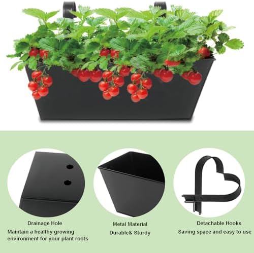 3 Pcs Large Hanging Flower Pots for Railing Or Fence 16 Inch Railing Planter Box for Any Balcony, Porch or Deck Countryside Style Window Planter Boxes Are Perfect to Herbs & Flowers for Garden (Black) - Image 6