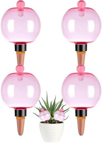 4 Pack Self Watering Globes 17oz Large Plant Watering Globes Top Fill, Self Water Planter Insert Indoor/Outdoor Plastic Water Bulbs Slow Release Terracotta for Plants, Pink by Unknown