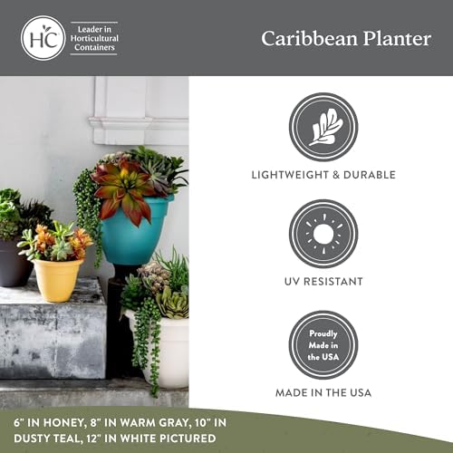 The HC Companies 10 Inch Caribbean Planter Pots with Drainage & Plug, Rolled Rim Plastic Planters for Indoor & Outdoor Plants, 2-Pack Decorative Flower Pots for Garden, Office & Home Decor, Honey - Image 3