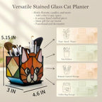 Star Orange Cat Planter, Stained Glass Flower Pot, Art Deco Style, Indoor Plant Container with Drainage Hole, 4.6x3x5.15 Inches - Image 3