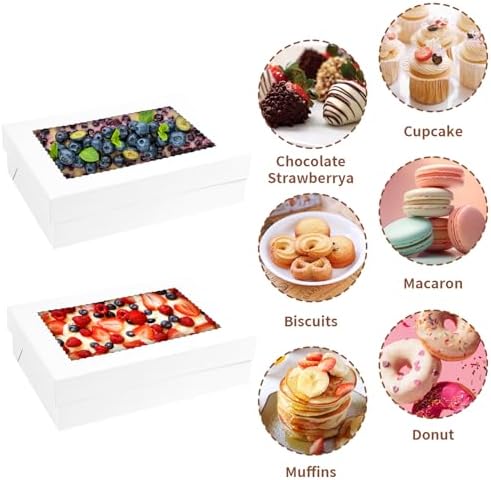 16pcs 14x10x4 inch Cake Boxes with Window，White Rectangle Sheet Large Bakery Boxes for Pastry Dessert Cake, Cupcakes Donuts Cookies Pie Treat Packaging - Image 3