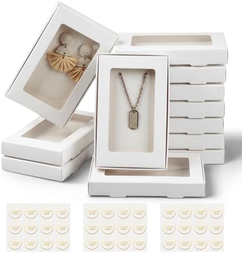Crtiin 60 Pack Jewelry Gift Boxes Set with Clear Window, White by Crtiin