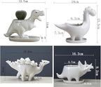 Ceramic Succulent Plant Pot Cactus Plant Pot Flower Pot Container Planter with Drainage Hole Home Office Desk Garden Gift Idea Animal Shaped Flower Pot Cute Vase Pot (4pcs Dinosaur) - Image 3