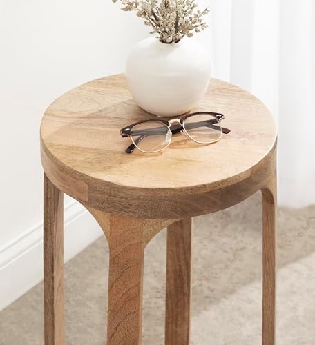 Kate and Laurel Dahl Wooden Round Drink Table; 12 x 23; Natural Brown; Transitional Boho Circle Wood Accent Pedestal Table for Living Room Plant Stand or Small Bedroom Nightstand - Image 5