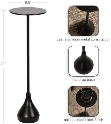 Kate and Laurel Hersi Decorative Modern Pedestal Drink Table; 7 x 7 x 20; Black; Cast Aluminum Mini Table with Teardrop Base for Use as Small Plant Stand or Living Room Martini Table - Image 3
