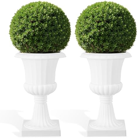 2PCS Plastic Urn Planter, Large Flower Urn for Outdoor Patio, Modern Garden Pot with Drainage Hole, Decorative White Vase for Front Porch, 19 Inch (White 2) - Image 3