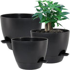 UOUZ Large Self Watering Pots, 12/10/9 Plastic Planters with High Drainage Holes and Deep Reservoir for Indoor Outdoor Garden Plants and Flowers, Black by UOUZ