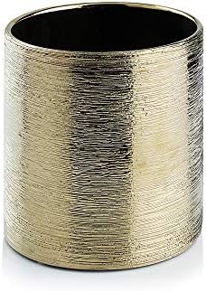 WGVI Gold Etched Ceramic Cylinder Vase Width 3.75" Height 4", Flower Arrangements, Candle Holder, Terrarium Planter Pot, Storage Container Organizer, Pen Brush Holder, Scratched Texture, 6 Pcs - Image 2