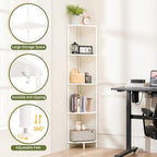 Yoobure Corner Shelf Stand, 5-Tier Bookshelf, 65" Tall Shelves for Bedroom, Living Room, Narrow Display Shelf Bookcase, White Book Shelf with Display Shelves for Office - Image 3