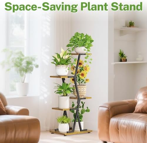 iDavosic.ly 4 Tier Indoor Plant Stand, Corner Tall Metal Shelf, Black Brown - Image 6
