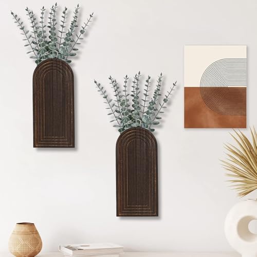 Dnnnii 2 Pack Wooden Wall Vase Set - Dark Brown Finish Modern Farmhouse & Boho Wall Decor for Entryway, Hallway, Bathroom, Living Room, Dining Room, Narrow Spaces - Image 5